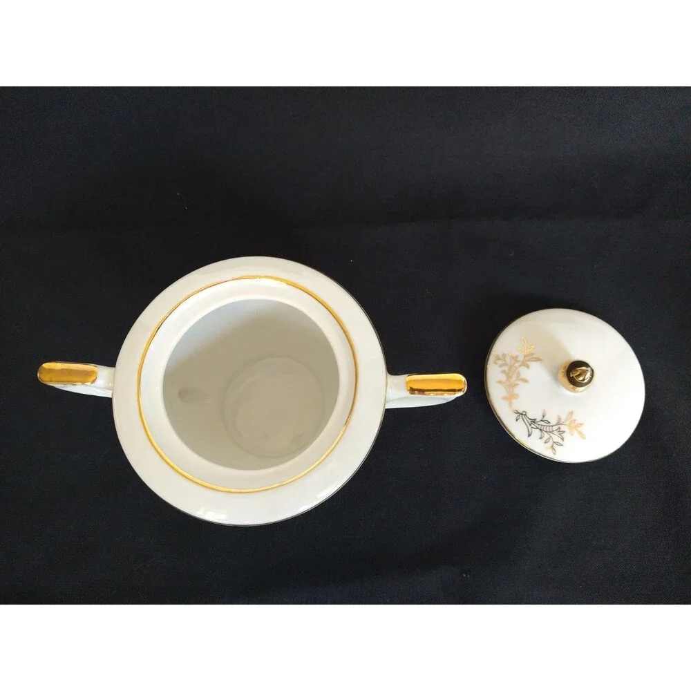 Vintage Lefton China Golden 50th Anniversary Gift Set Creamer & Sugar Bowl W/Lid